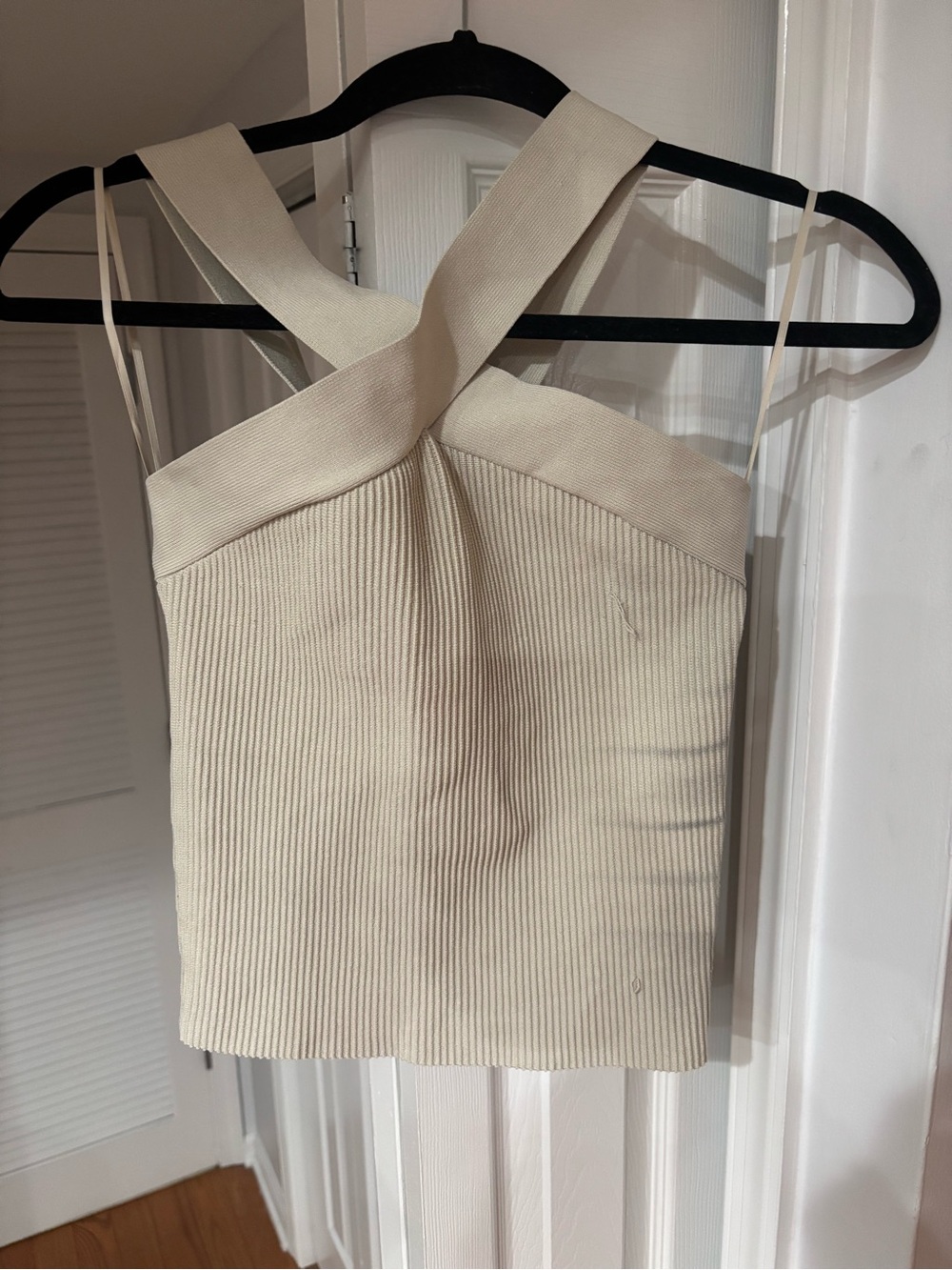 Aritzia Cream Ribbed Cross-Strap Women's Tank Top